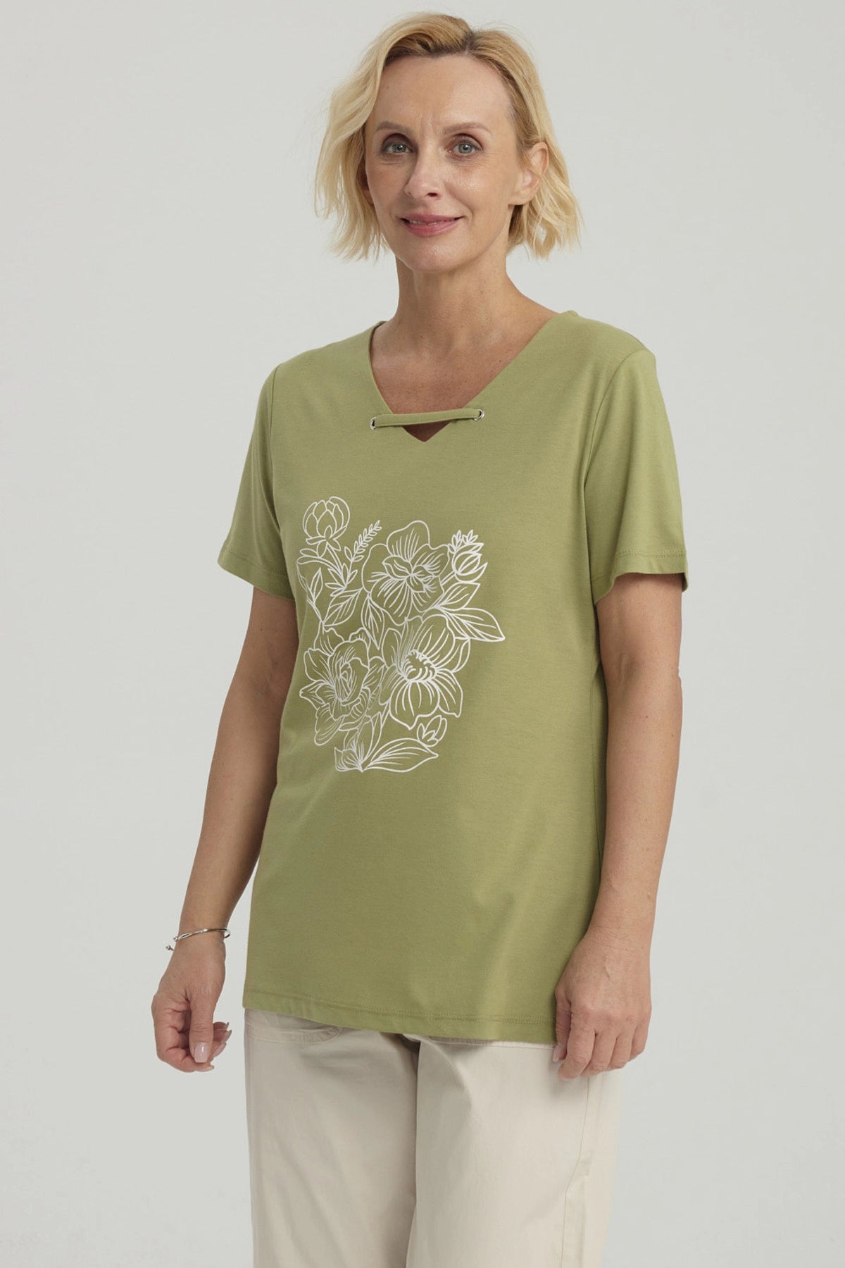 Polera Mujer Con Estampado Verde Claro