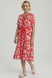 Vestido Mujer Con Cinturón Rojo