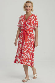 Vestido Mujer Con Cinturón Rojo