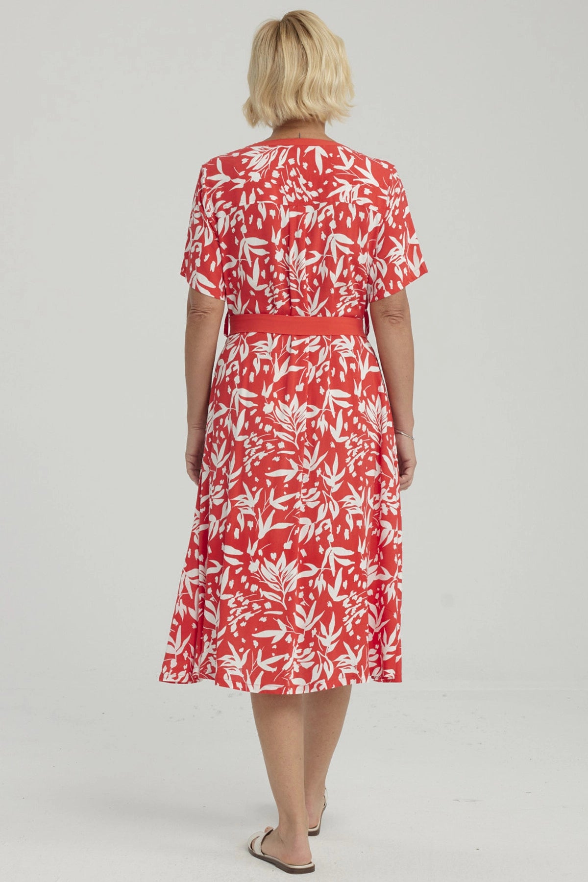 Vestido Mujer Con Cinturón Rojo