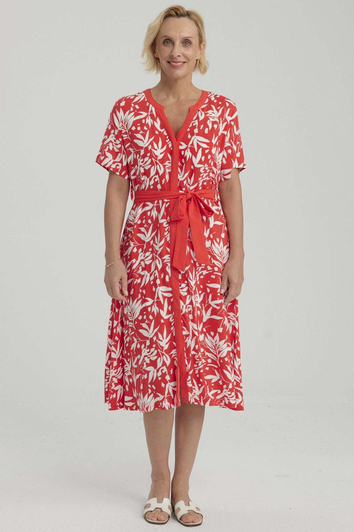 Vestido Mujer Con Cinturón Rojo