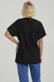 Polera Mujer Lisa Abotonada Negro