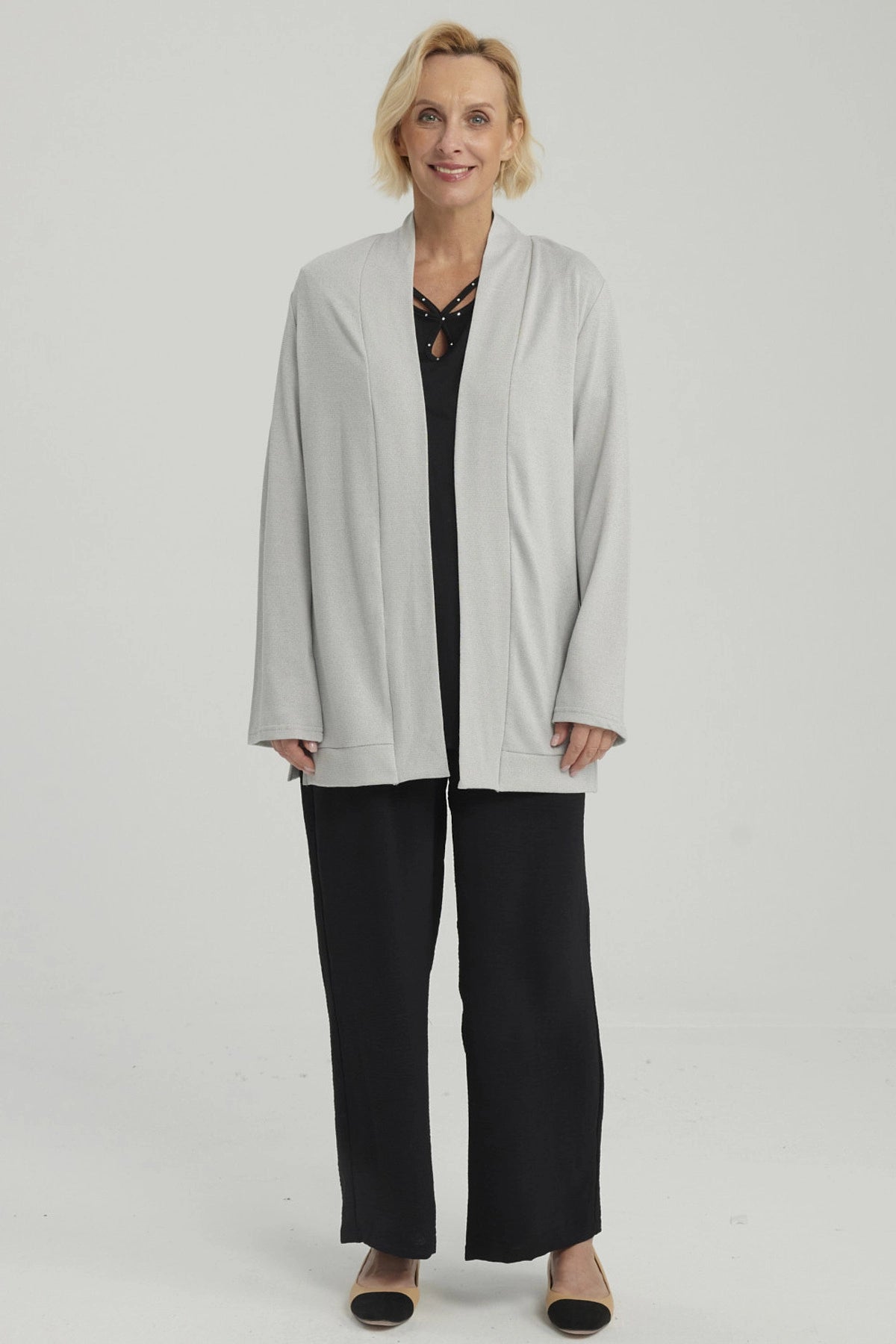 Sweater Mujer Abierto Gris Claro