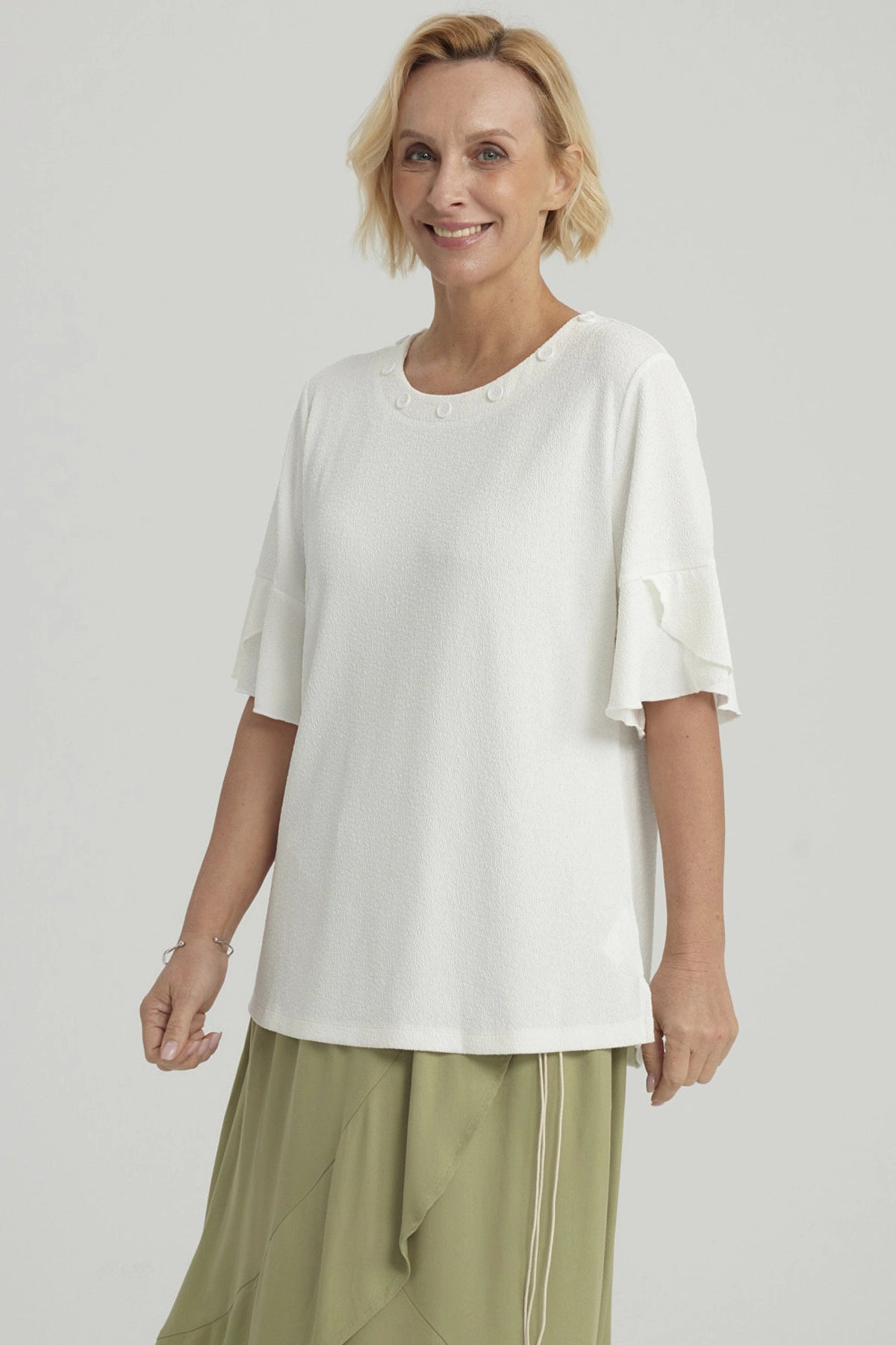 Polera Mujer Detalle Escote Crudo