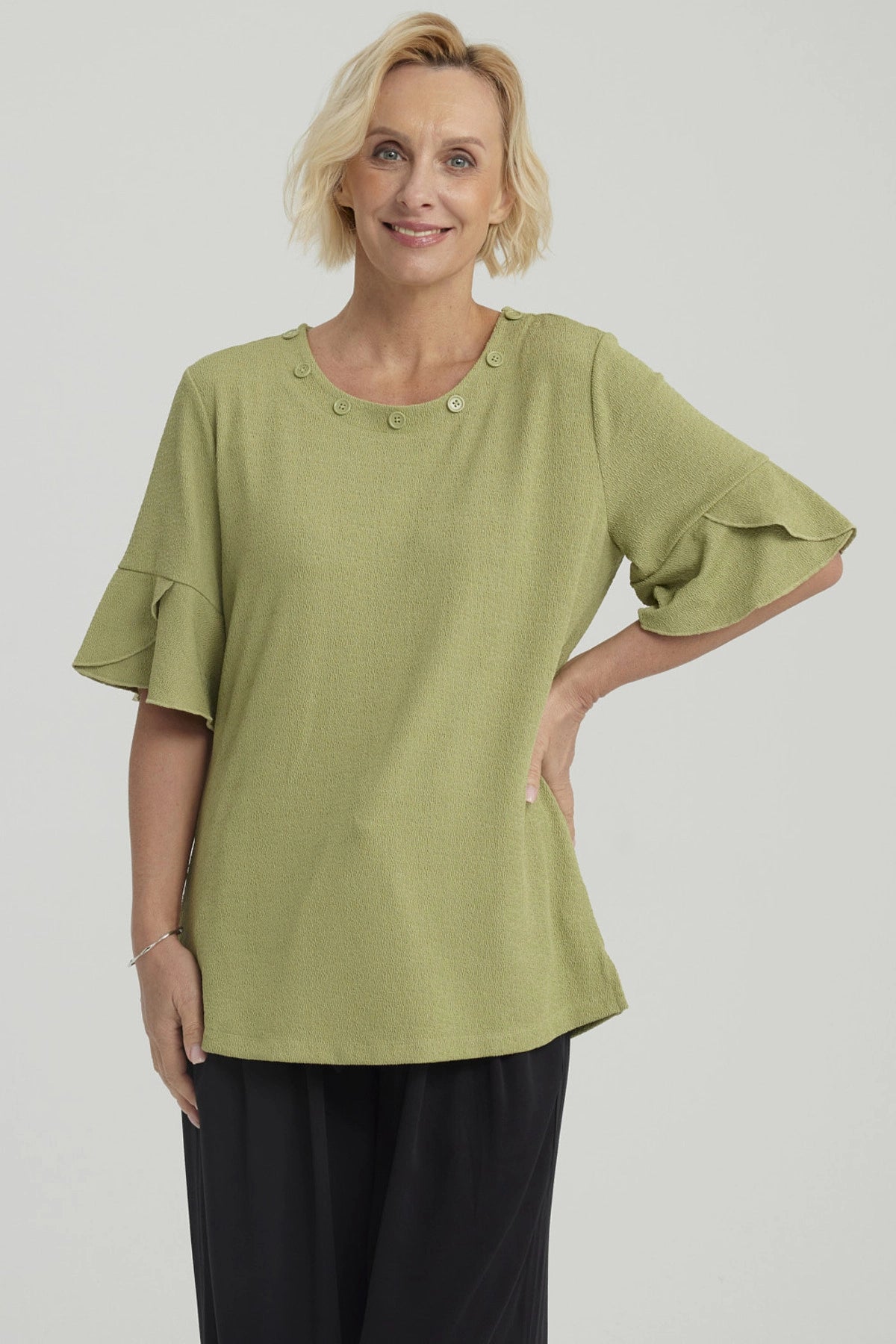 Polera Mujer Detalle Escote Verde Claro