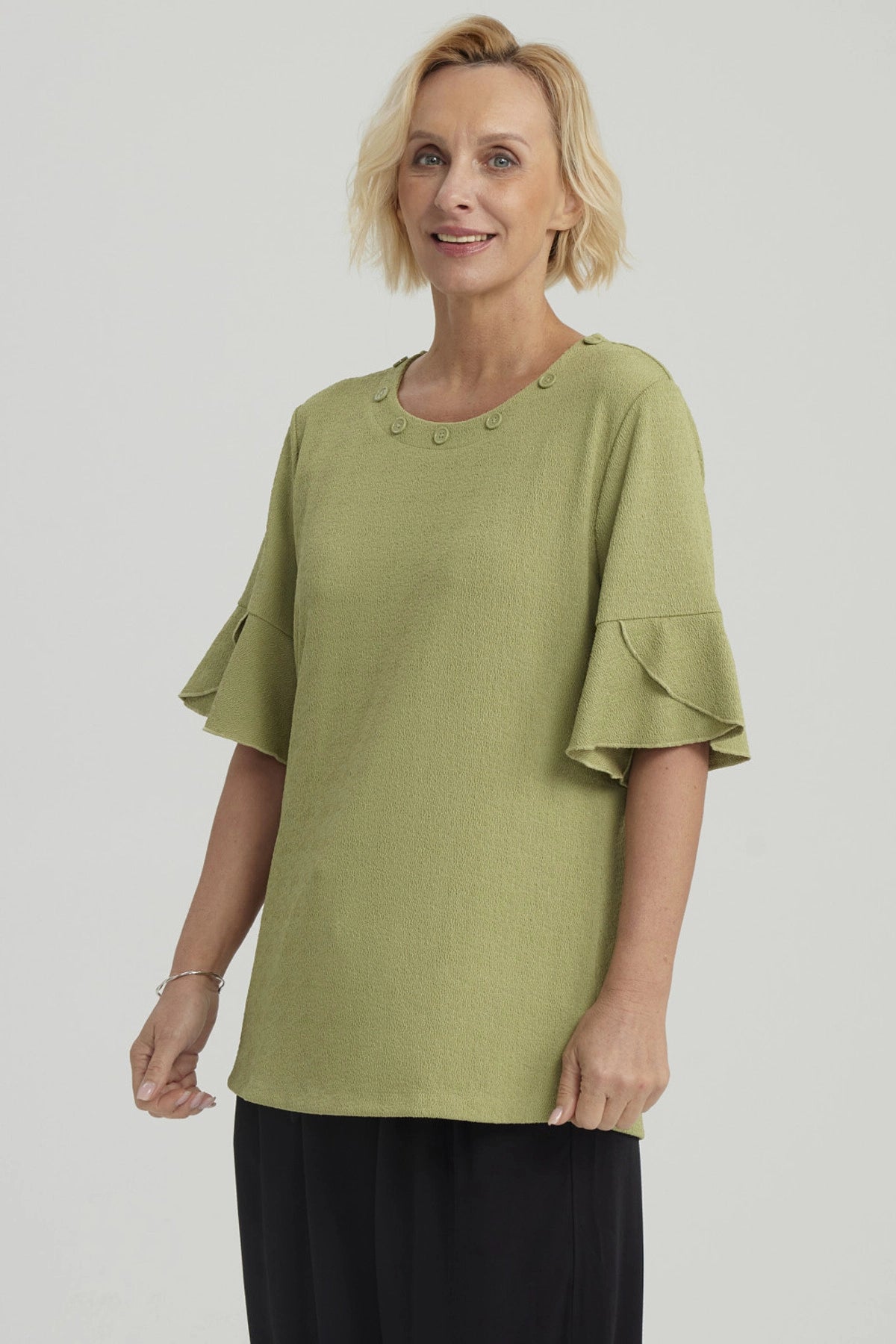 Polera Mujer Detalle Escote Verde Claro
