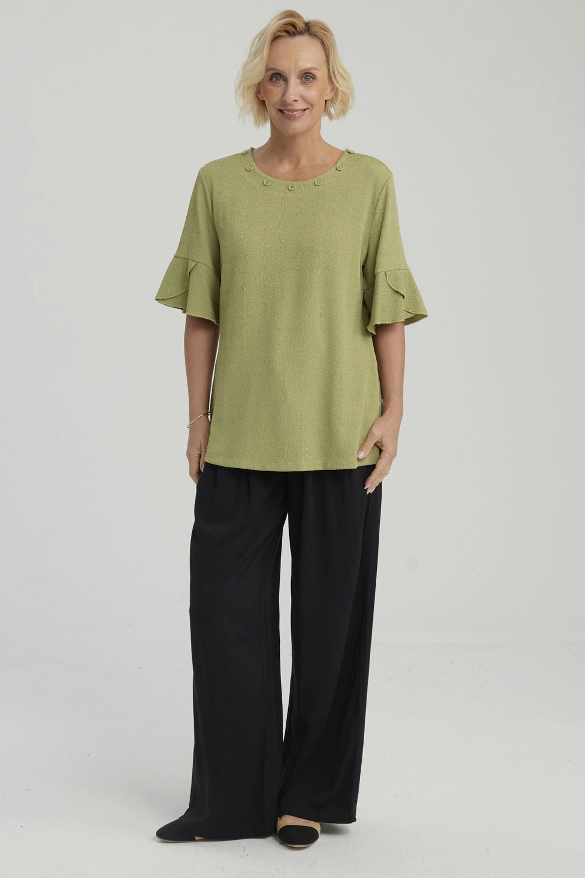 Polera Mujer Detalle Escote Verde Claro