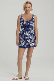 Traje de Baño Mujer Entero Con Falda Azul Oscuro