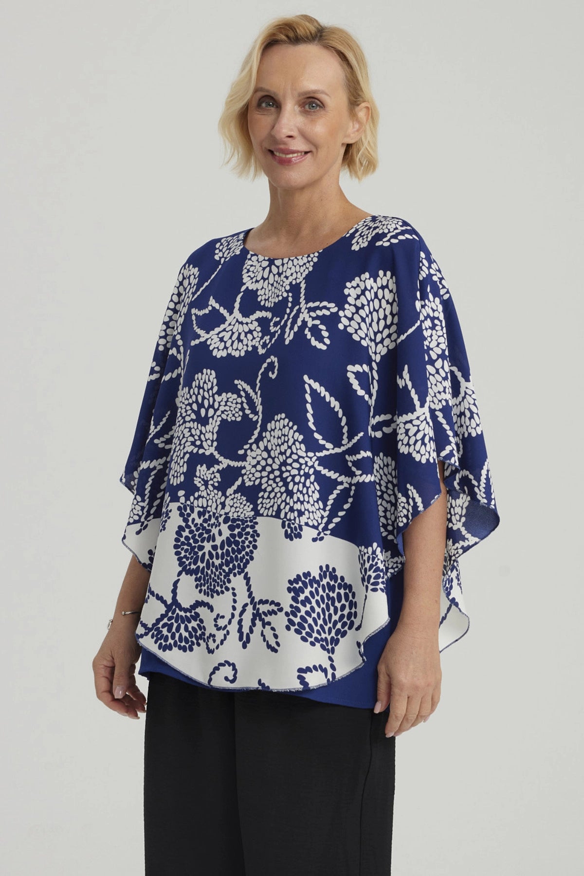 Blusa Mujer Túnica Peto Crep Azul Oscuro
