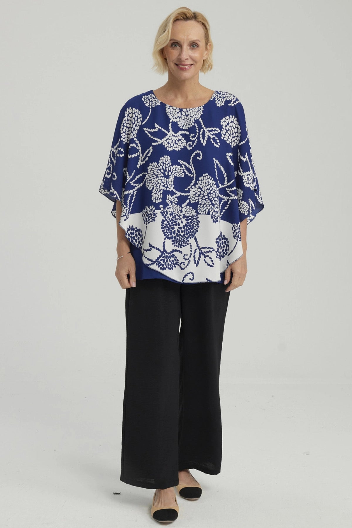 Blusa Mujer Túnica Peto Crep Azul Oscuro