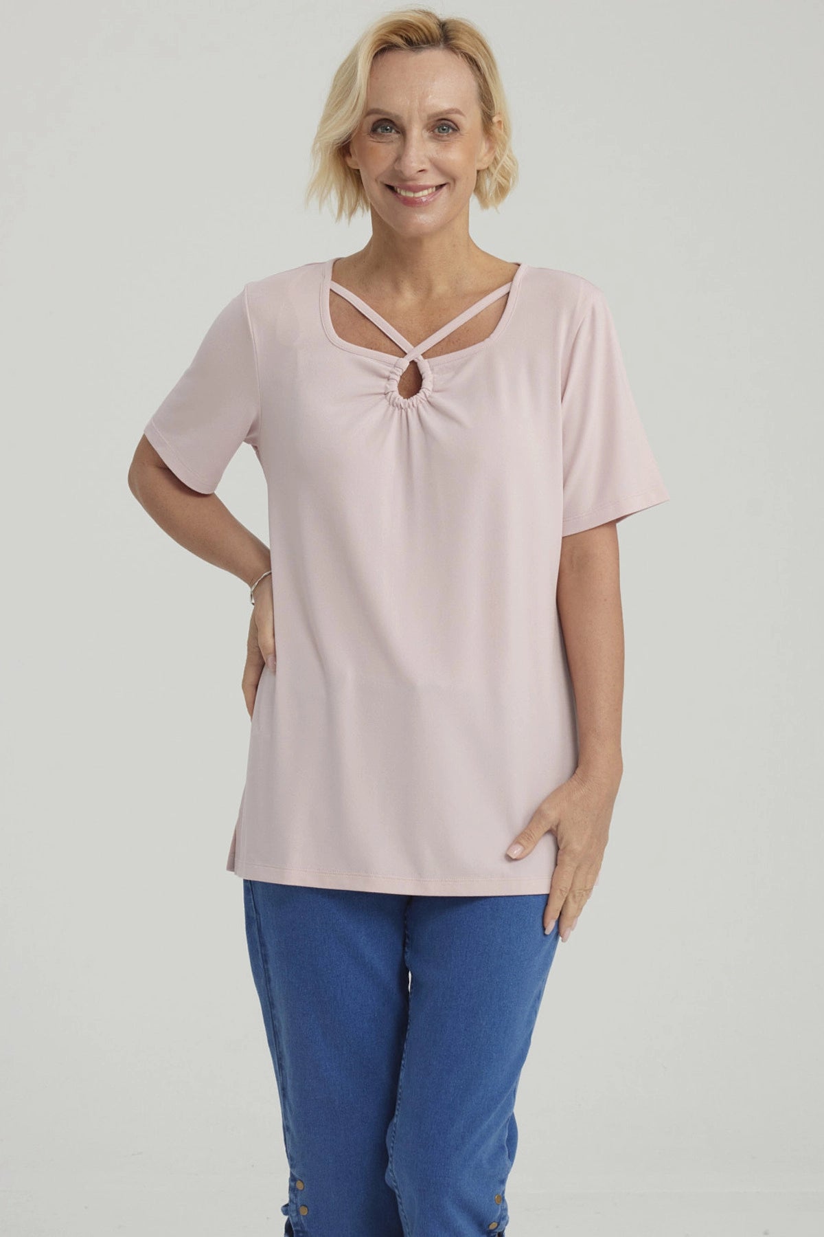 Polera Mujer Detalle Cuello Terracota