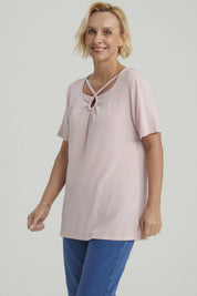 Polera Mujer Detalle Cuello Terracota