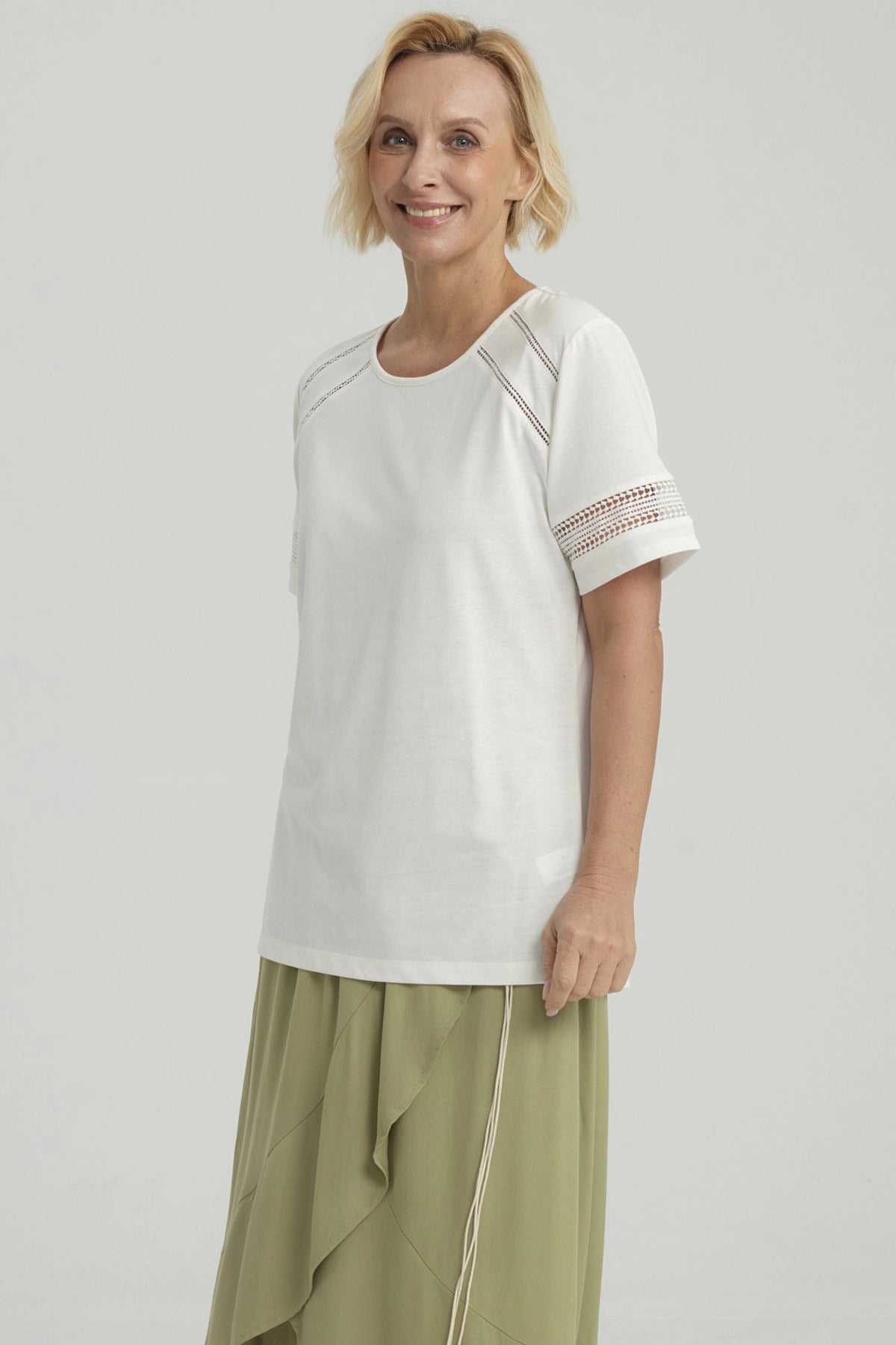 Polera Mujer Detalle Macramé Crudo