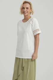 Polera Mujer Detalle Macramé Crudo