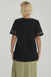 Polera Mujer Detalle Macramé Negro