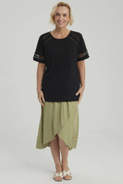 Polera Mujer Detalle Macramé Negro