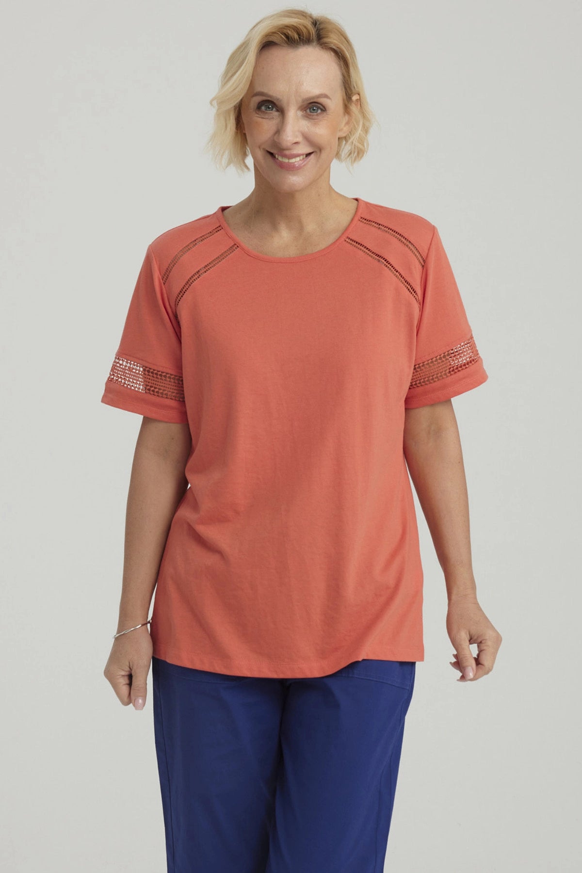 Polera Mujer Detalle Macramé Terracota