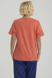 Polera Mujer Detalle Macramé Terracota