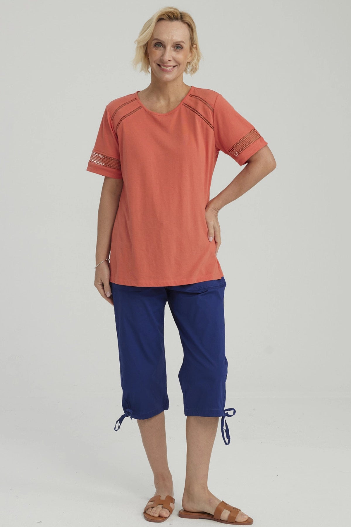 Polera Mujer Detalle Macramé Terracota