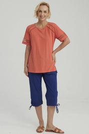 Polera Mujer Detalle Macramé Terracota