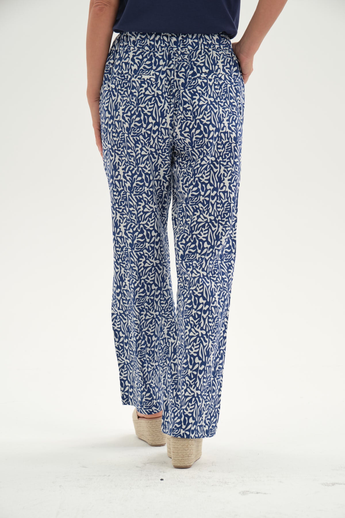 Pantalón Mujer Lino Pretina Elasticada Azul