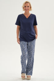 Pantalón Mujer Lino Pretina Elasticada Azul