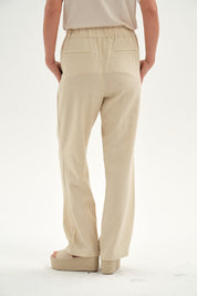 Pantalón Mujer Lino Pretina Elasticada Beige