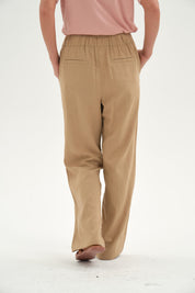 Pantalón Mujer Lino Pretina Elasticada Camel