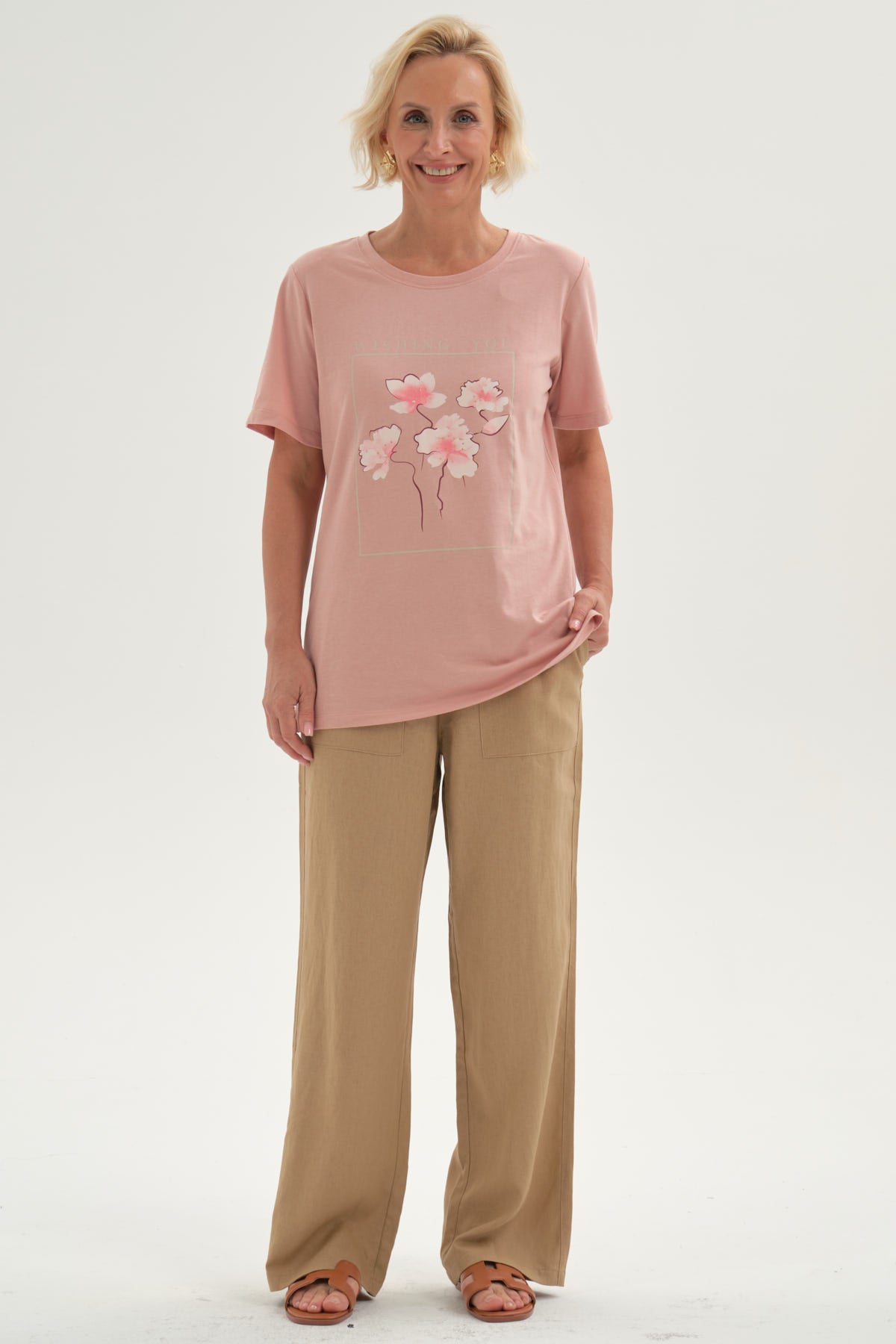 Pantalón Mujer Lino Pretina Elasticada Camel