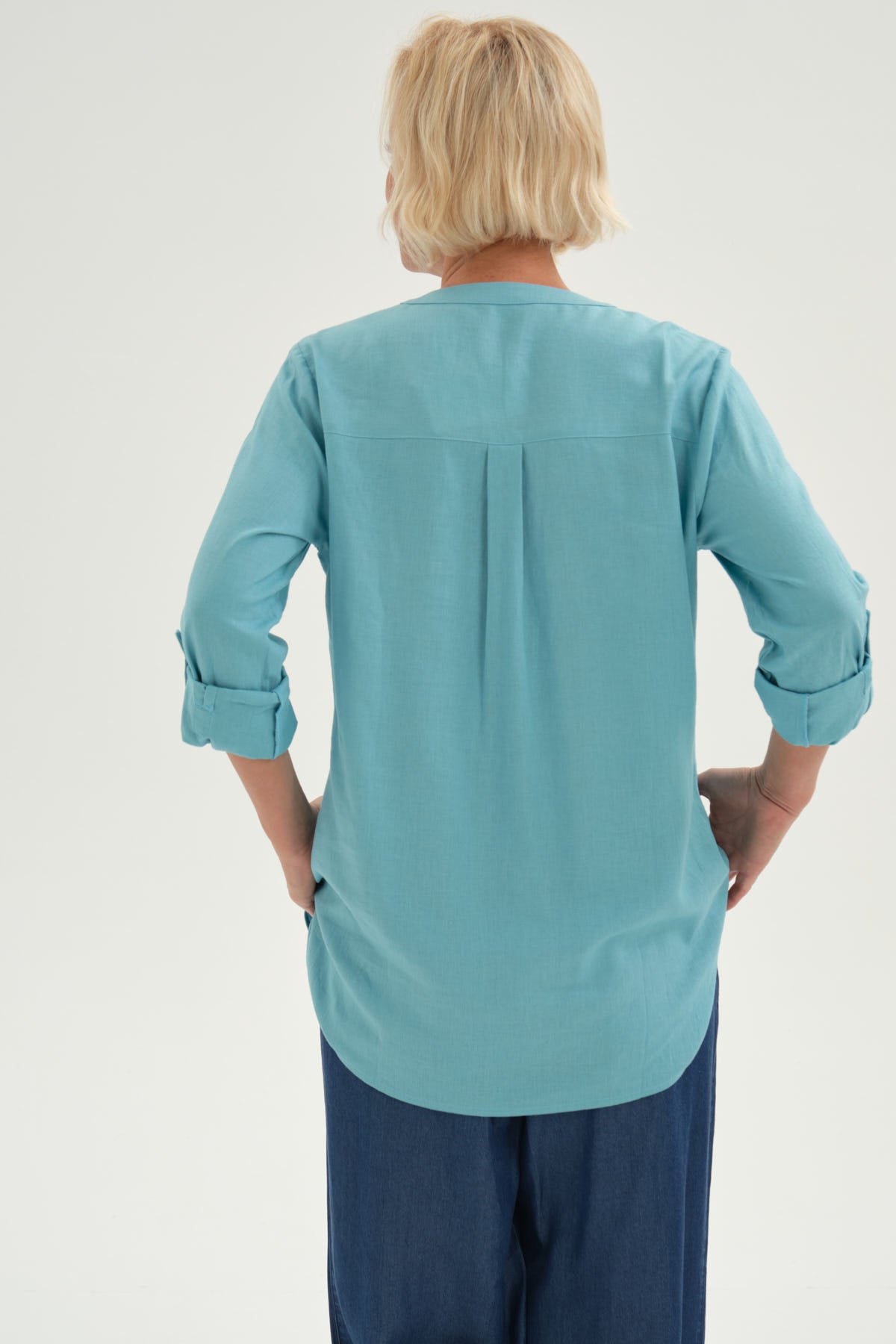 Blusa Mujer Roll Up Abotonada Celeste