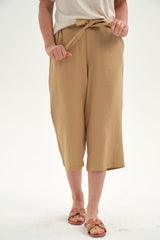 Pescador Mujer Lino Basta Roll Up Camel