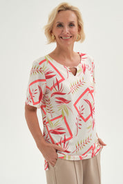 Polera Mujer Full Estampado Aplicación Crudo