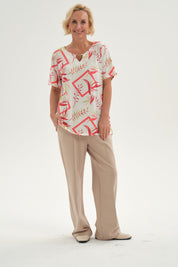 Polera Mujer Full Estampado Aplicación Crudo