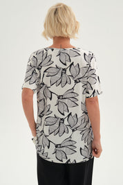 Polera Mujer Full Estampado Aplicación Negro