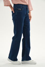 Jeans Mujer Flare Tiro Alto Azul