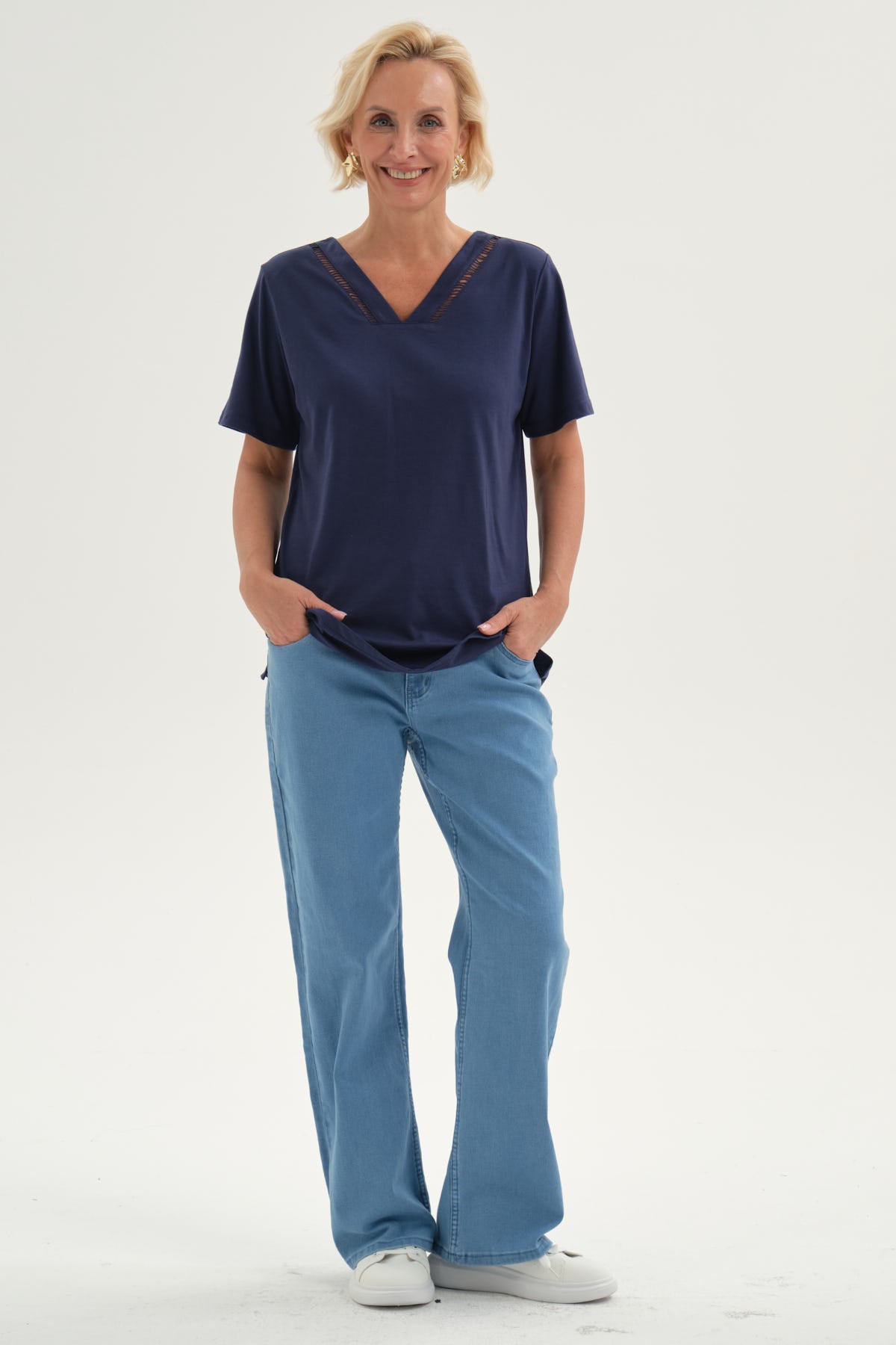 Jeans Mujer Flare Tiro Alto Celeste