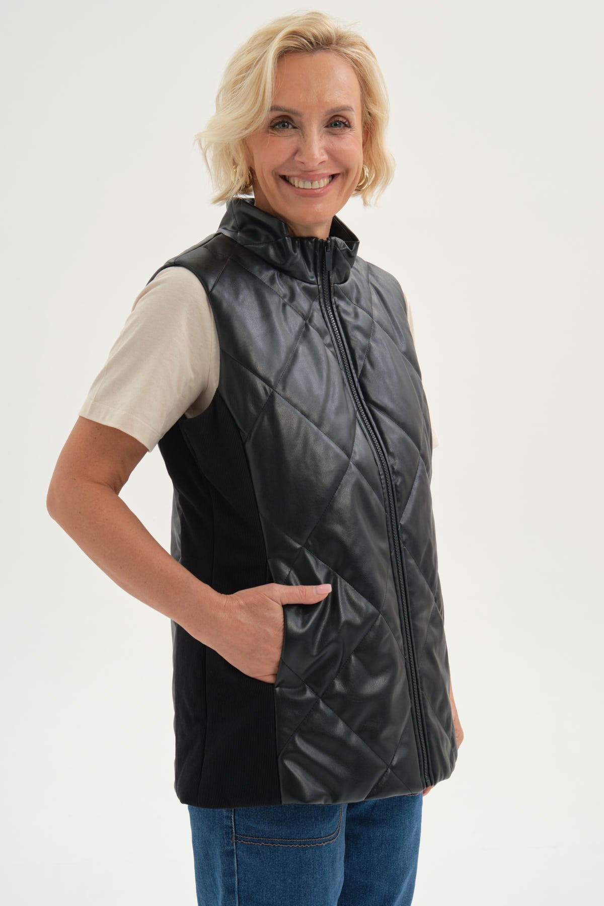 Chaqueta Mujer Efecto Cuero Bomber Negro