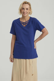 Polera Mujer Detalle Escote Azul Oscuro