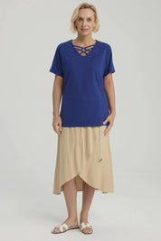 Polera Mujer Detalle Escote Azul Oscuro