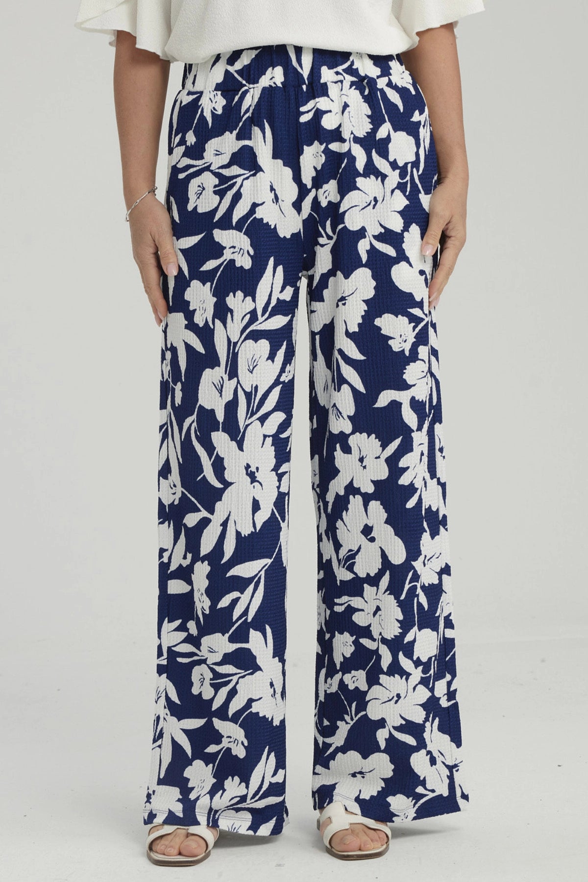 Pantalón Mujer Palazzo Pretina Elasticada Azul Oscuro