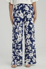 Pantalón Mujer Palazzo Pretina Elasticada Azul Oscuro