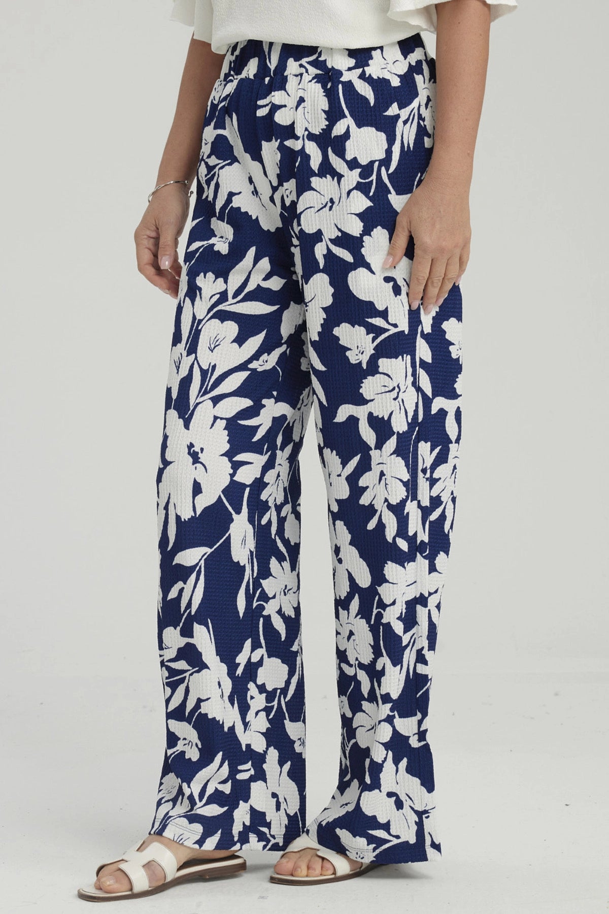 Pantalón Mujer Palazzo Pretina Elasticada Azul Oscuro