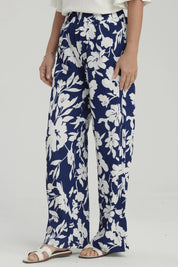 Pantalón Mujer Palazzo Pretina Elasticada Azul Oscuro