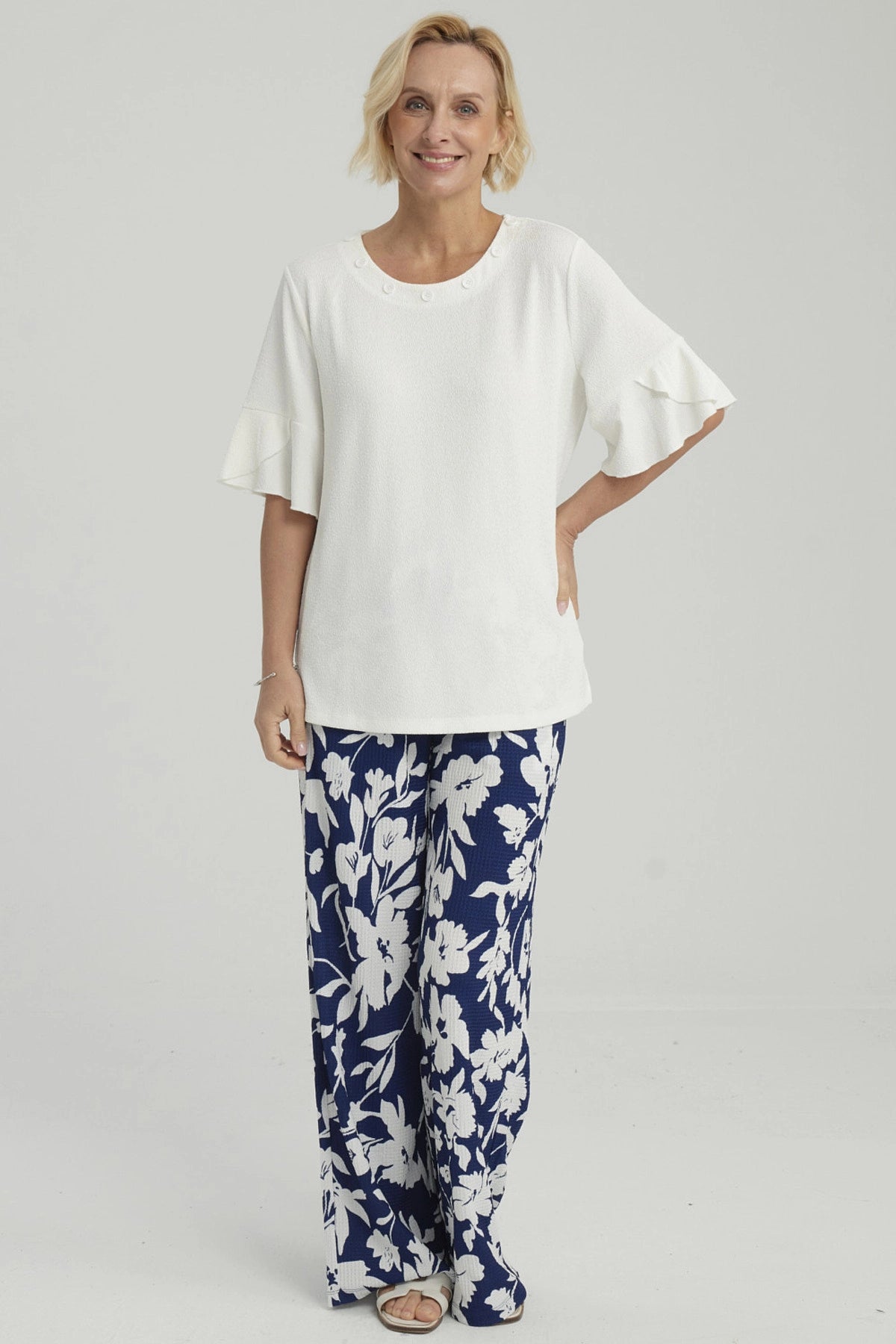 Pantalón Mujer Palazzo Pretina Elasticada Azul Oscuro