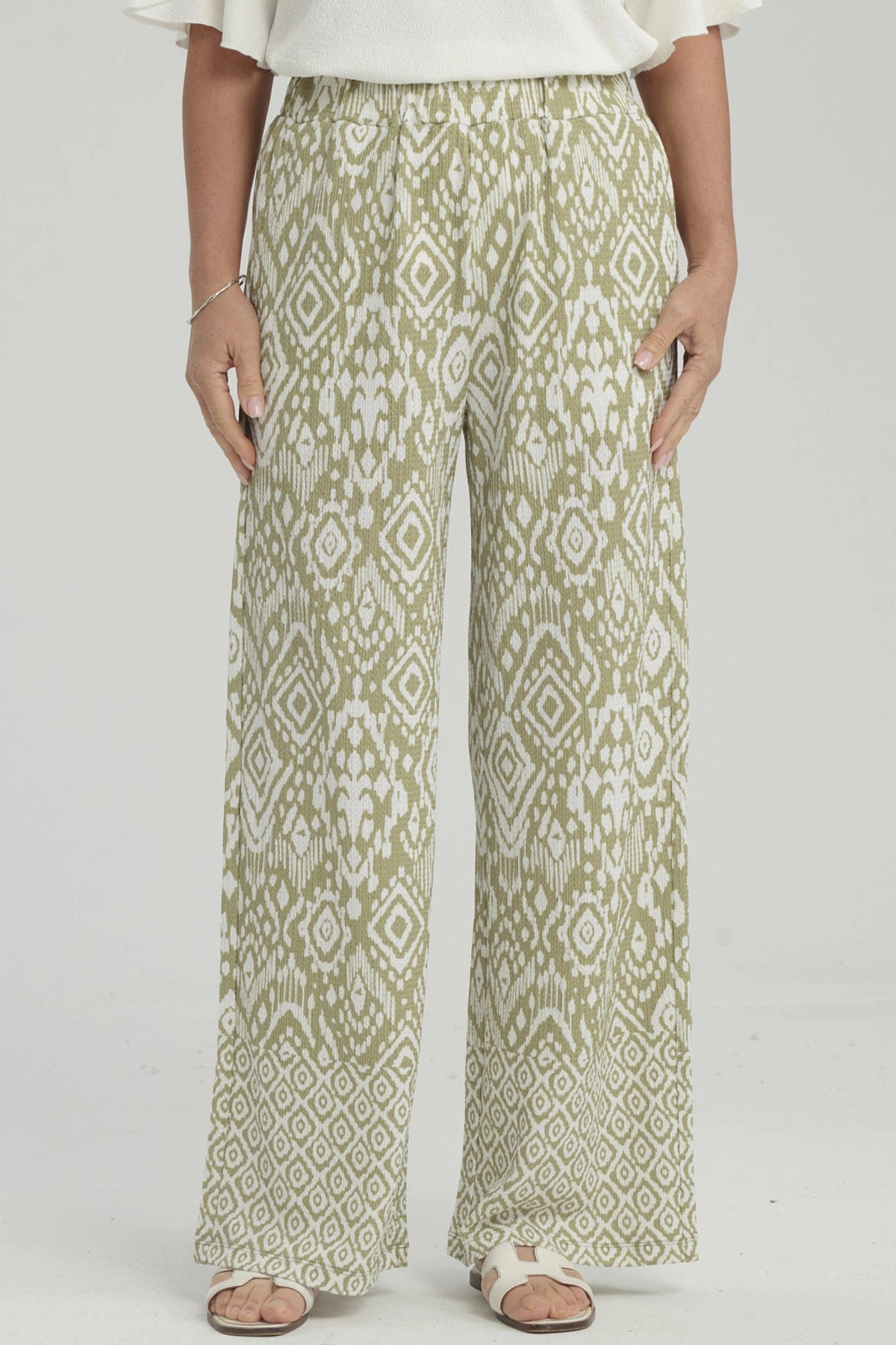 Pantalón Mujer Palazzo Pretina Elasticada Verde Claro