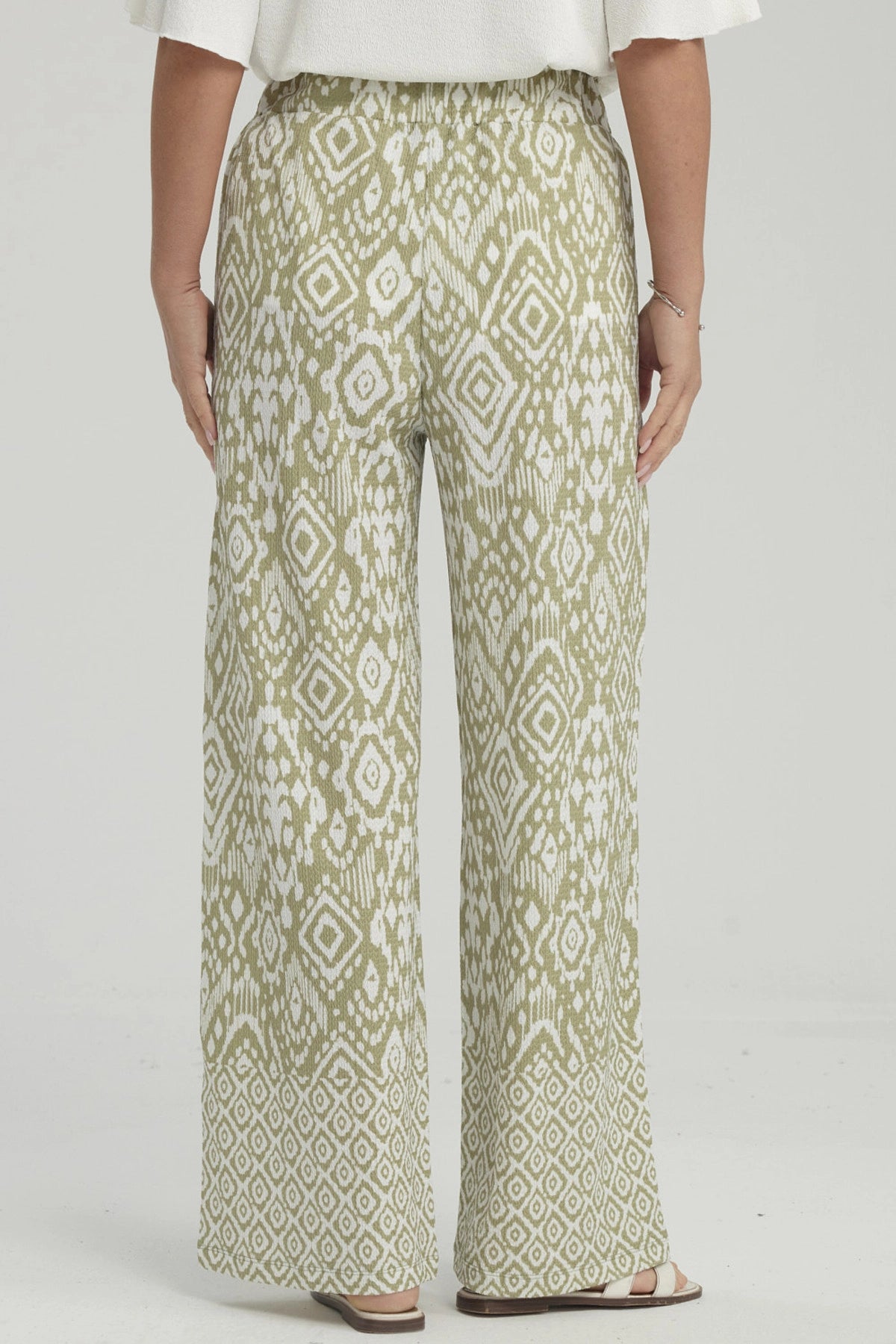 Pantalón Mujer Palazzo Pretina Elasticada Verde Claro