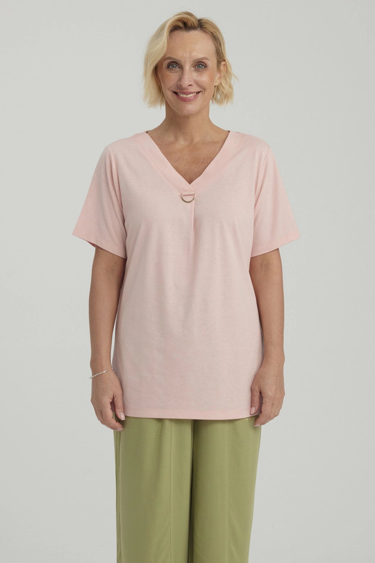 Polera Mujer Detalle Escote Palo Rosa