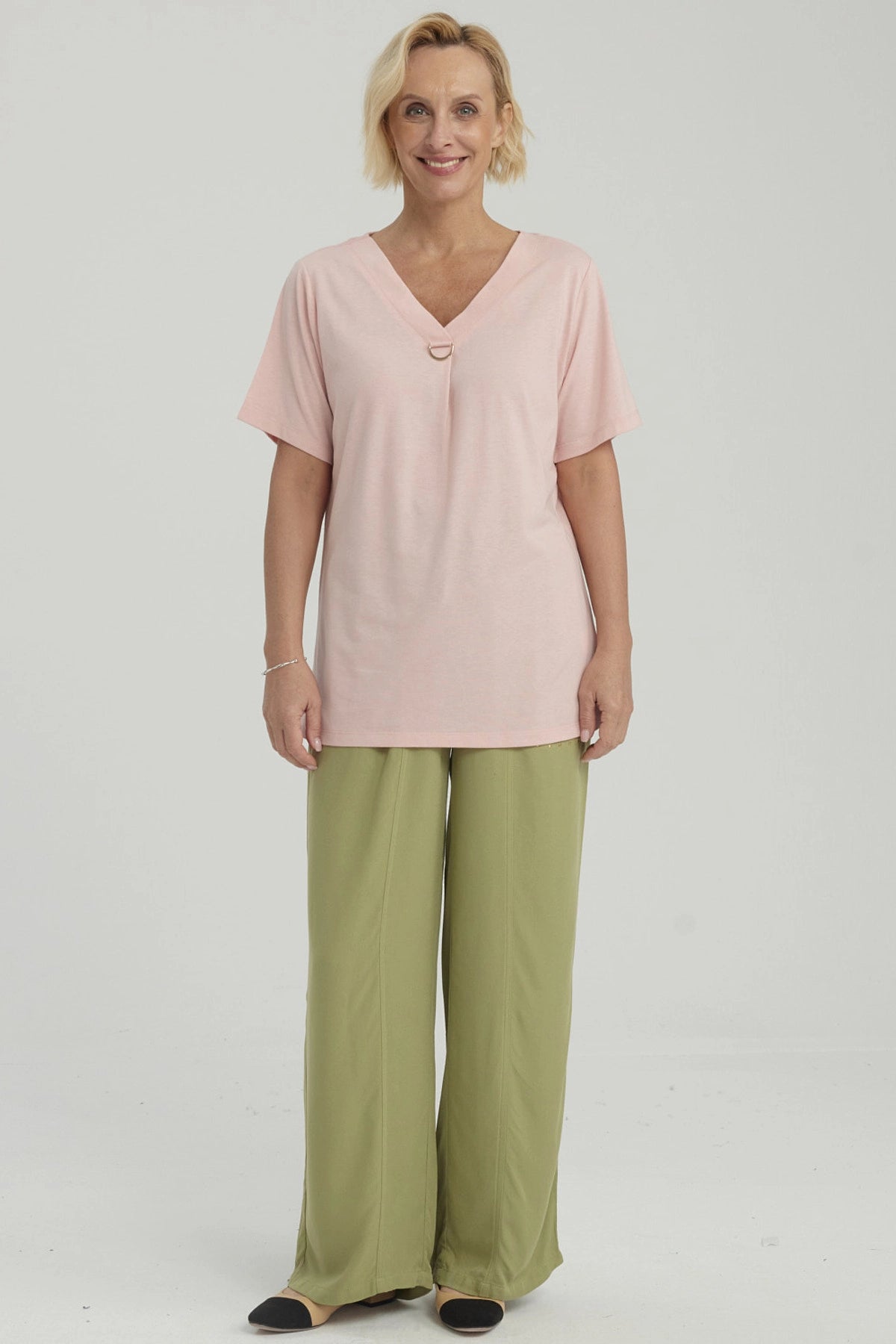 Polera Mujer Detalle Escote Palo Rosa