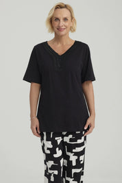 Polera Mujer Macramé Negro