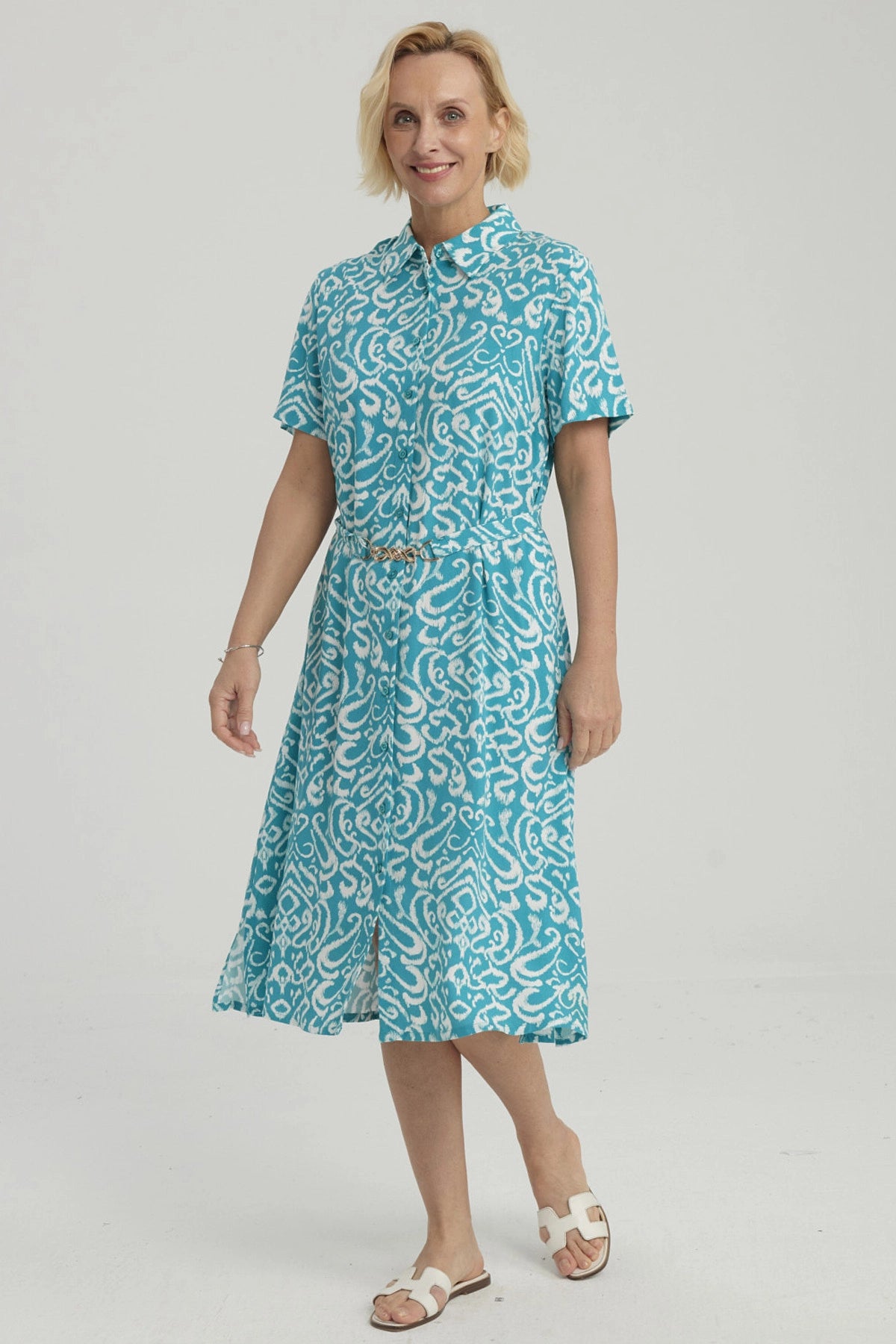 Vestido Mujer Abotonado Turquesa